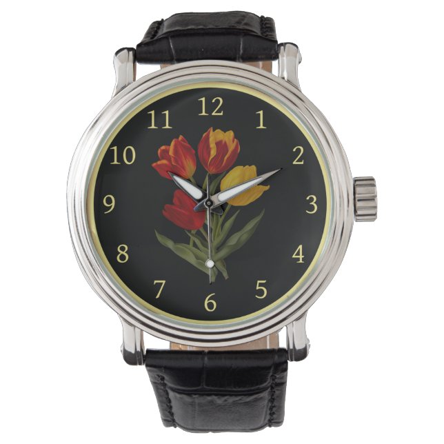 Reloj De Pulsera Tulipanes iniciales individuales 003 ~ Arte botáni (Anverso)