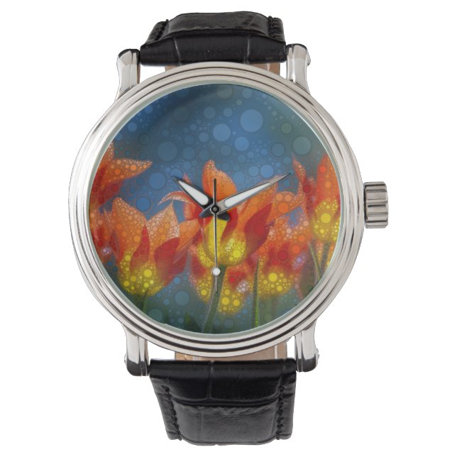 Reloj De Pulsera Tulipanes naranja Y Amarillo (Anverso)