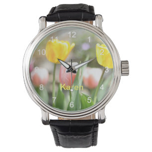Reloj De Pulsera Tulipanes rosados y amarillos