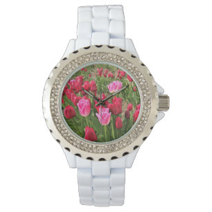 Reloj De Pulsera Tulipanes rosados y rojos