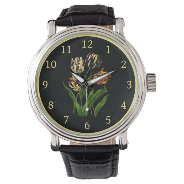Reloj De Pulsera Tulips Bizarres 002 ~ Arte botánico ~ (Anverso)