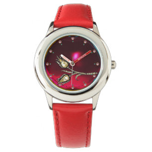 Reloj De Pulsera TULIPS DE DIAMANTES IMPRESOS, Gemas de rubí rojo