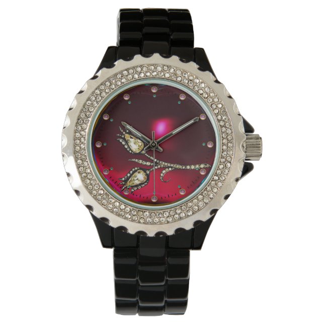 Reloj De Pulsera TULIPS DE DIAMANTES IMPRESOS, Gemas de rubí rojo (Anverso)