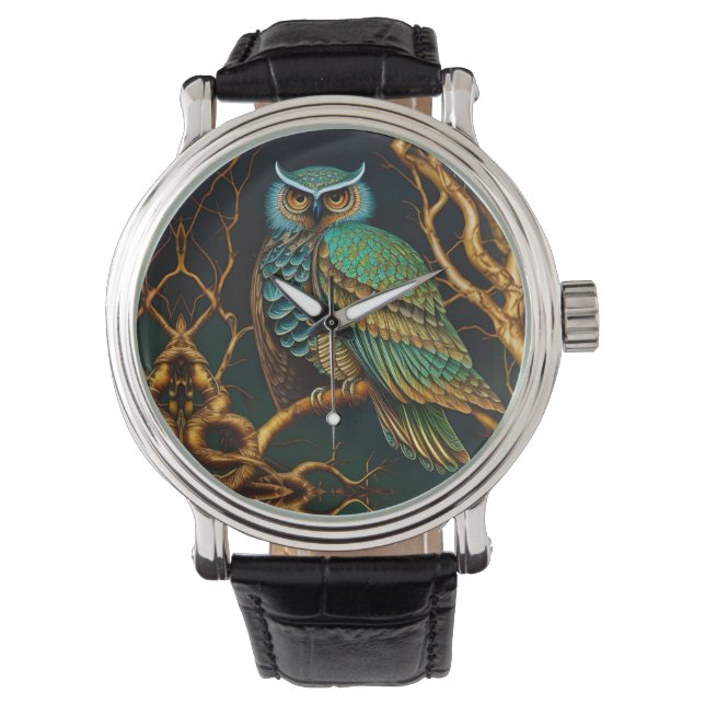 Reloj De Pulsera Turquesa y búho de oro (Anverso)