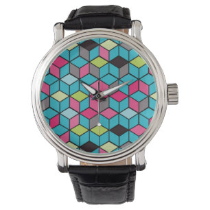 Reloj De Pulsera Turquesa y modelo rosado del cubo