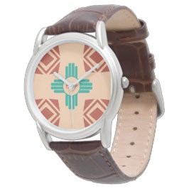 Reloj De Pulsera Turquoise Zia Tribal Brown Tan