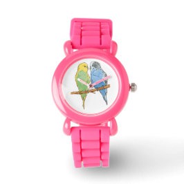 Reloj De Pulsera Two cute blue and green Budgies