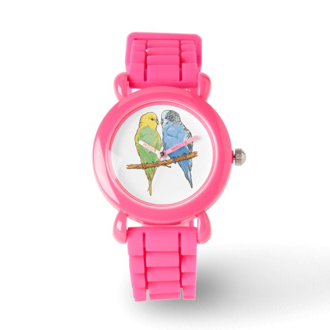Reloj De Pulsera Two cute blue and green Budgies (Anverso)