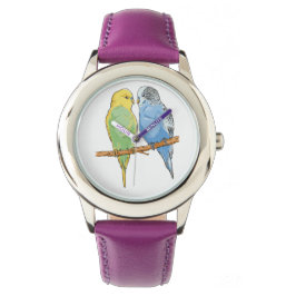 Reloj De Pulsera Two cute blue and green Budgies