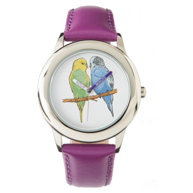 Reloj De Pulsera Two cute blue and green Budgies (Anverso)