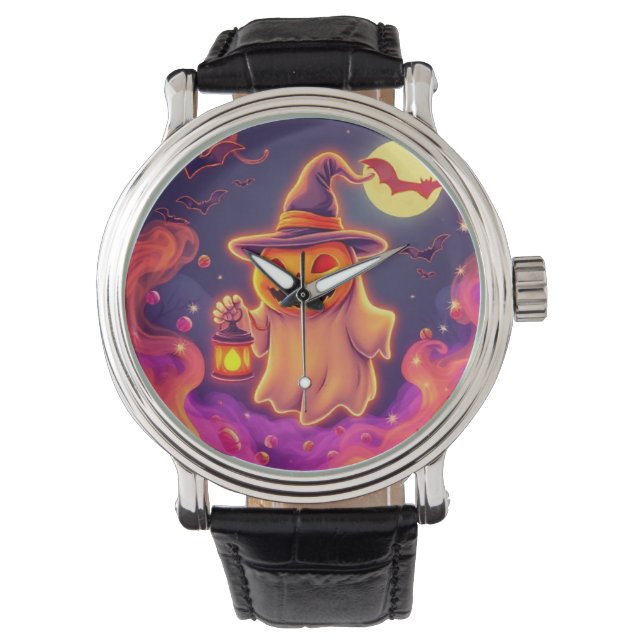 Reloj De Pulsera Ultimate Spooky Pumpkin Ghost Art (Anverso)
