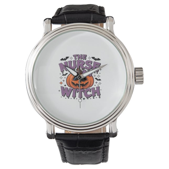 Reloj De Pulsera Un diseño lúdico con una bruja de calabaza y un (Anverso)