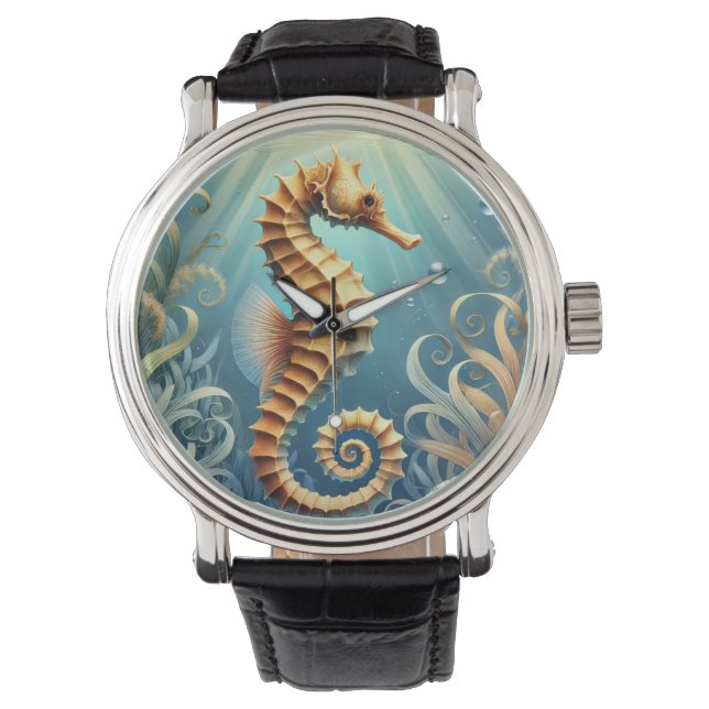 Reloj De Pulsera Un elegante caballito de mar nadando bajo el agua (Anverso)