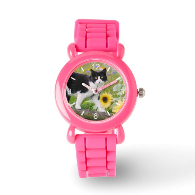 Reloj De Pulsera Un gato esmoquin lindo en una rama de árbol con gi (Anverso)