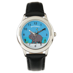 Reloj De Pulsera Un gracioso hipopótamo con personalizado de pájaro