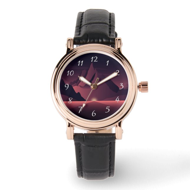 Reloj De Pulsera Un ilustracion de atardecer de montaña (Anverso)
