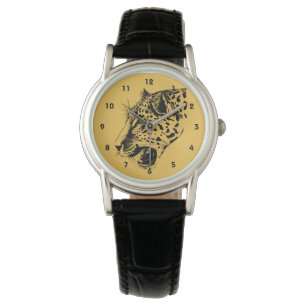 Reloj De Pulsera Un Ilustracion de leopardo negro y amarillo dibuja