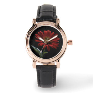 Reloj De Pulsera Un Lado Izquierdo Rojo En Negro,