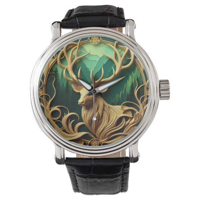 Reloj De Pulsera Un ladrón majestuoso mirando hacia un bosque seren (Anverso)