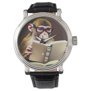 Reloj De Pulsera Un mono con gafas leyendo un libro