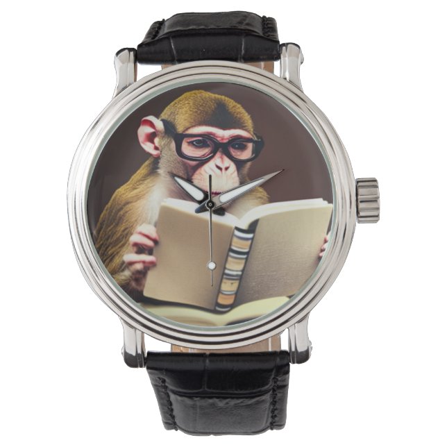 Reloj De Pulsera Un mono con gafas leyendo un libro (Anverso)