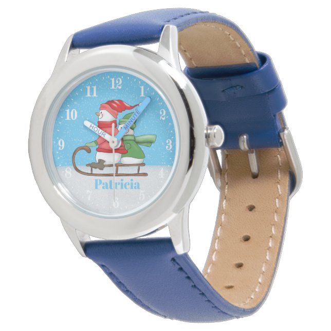 Reloj De Pulsera Un muñeco de nieve con trineos Unisex agrega Navid (Angular)