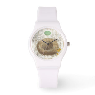 Reloj De Pulsera Un nido de pájaro con un huevo verde