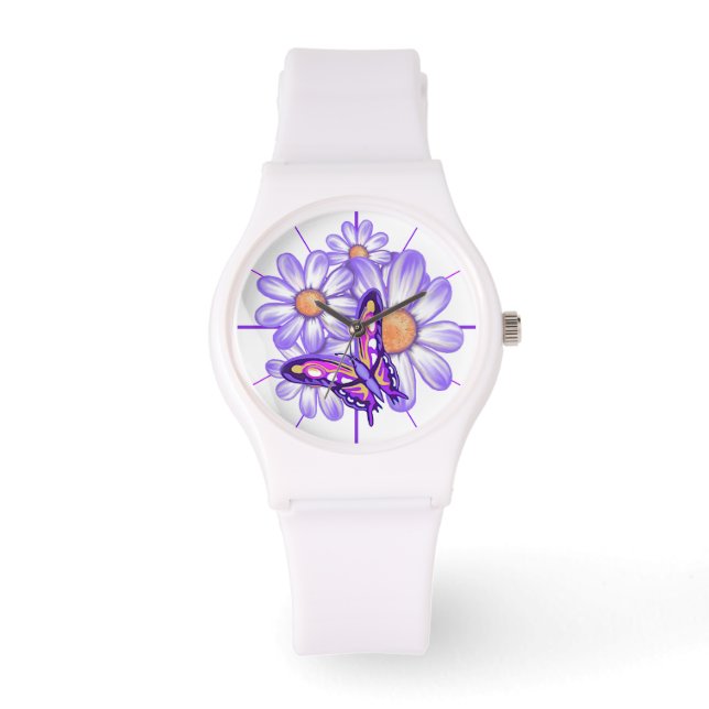 Reloj De Pulsera Un paraíso morado margarita/mariposa (Anverso)