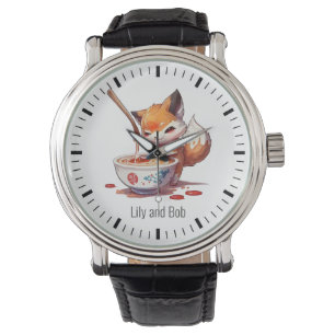 Reloj De Pulsera Un pequeño zorro hambriento esperando el Ramen jap