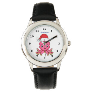 Reloj De Pulsera Un pulpo alegre lindo usando Navidades gorra perso
