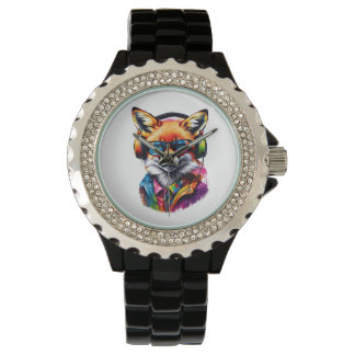 Reloj De Pulsera Un zorro con audífonos y gafas