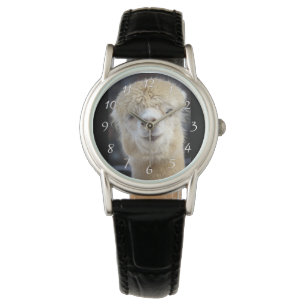 Reloj De Pulsera Una cara adorable y esponjosa de una alpaca