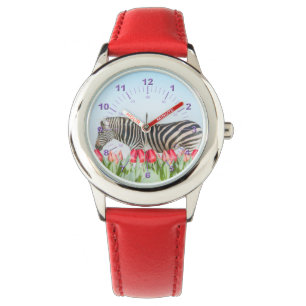 Reloj De Pulsera Una cebra entre los tulipanes