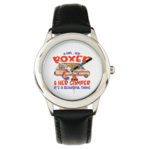 Reloj De Pulsera Una Chica Su Boxer Y Su Perro De La Boxer De Campe