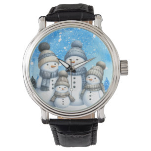 Reloj De Pulsera Una familia de muñecos de nieve en la nieve