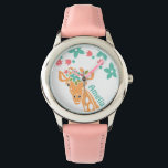 Reloj De Pulsera Una jirafa dulce con corona de flores personalizad<br><div class="desc">Un arte de jirafa adorable con flores rosas y azules,  opción para personalizar.</div>