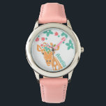 Reloj De Pulsera Una jirafa dulce con corona de flores personalizad<br><div class="desc">Un arte de jirafa adorable con flores rosas y azules,  opción para personalizar.</div>