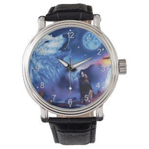 Reloj De Pulsera Una manada de lobos en una noche oscura