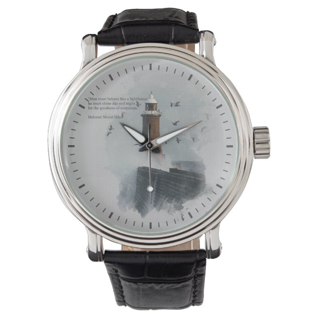 Reloj De Pulsera Una ola enorme golpea un faro (Anverso)