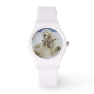 Reloj De Pulsera Una osa polar y su cría juegan en la nieve