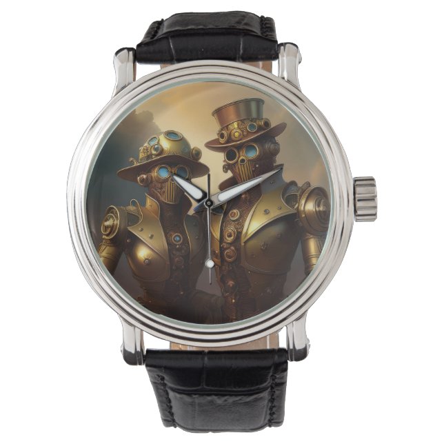 Reloj De Pulsera Una Pareja Robótica Steampunk Enamorada (Anverso)
