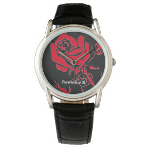 Reloj De Pulsera Una rosa roja vívida de una huella de madera