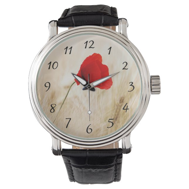 Reloj De Pulsera Una sola amapola roja en un campo de hierba (Anverso)