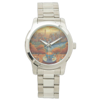 Reloj De Pulsera Una taza de café matutino con vistas a la gran ciu