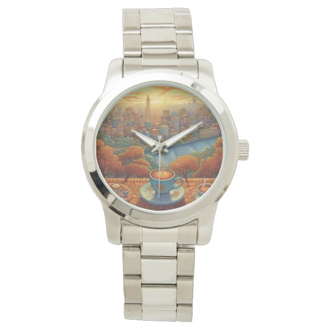 Reloj De Pulsera Una taza de café matutino con vistas a la gran ciu (Anverso)