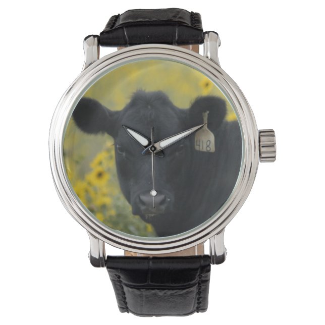 Reloj De Pulsera Una ternera en medio de los girasoles de la Nebras (Anverso)