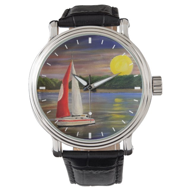 Reloj De Pulsera Una vela al atardecer, por Gary Poling (Anverso)