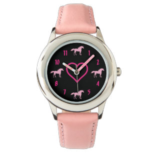 Reloj De Pulsera Unica de silueta rosada y corazón en negro