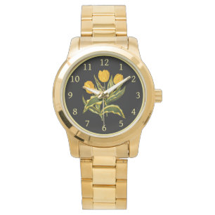 Reloj De Pulsera Único Tulip Amarillo Temprano 006 ~ Arte Botánico 