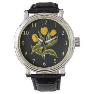 Reloj De Pulsera Único Tulip Amarillo Temprano 006 ~ Arte Botánico 